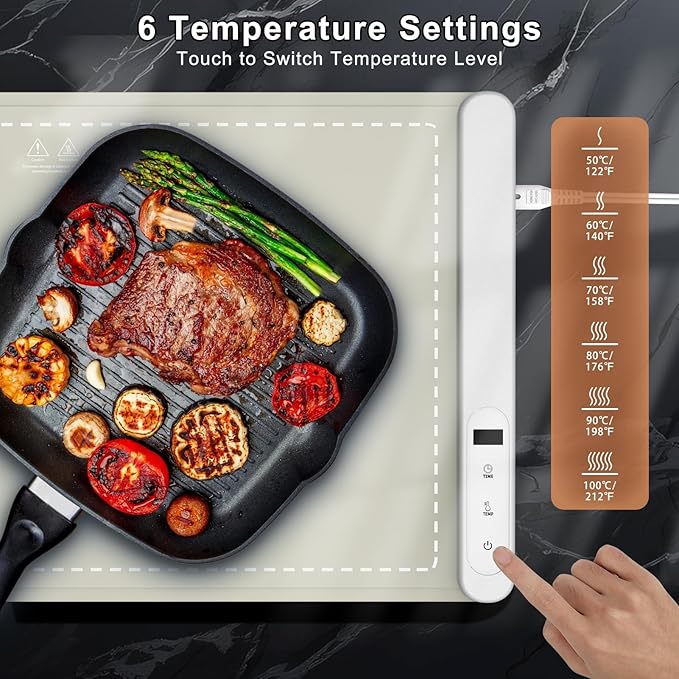 FYY Warming Mat for Food - Rapid and Full Surface Heating, 6 Temp Settings, 6H Timer, Rollable Portable Food Warming Mat, Ideal for Gatherings, Parties, Keep Meal Warm (X Large Size, Khaki)