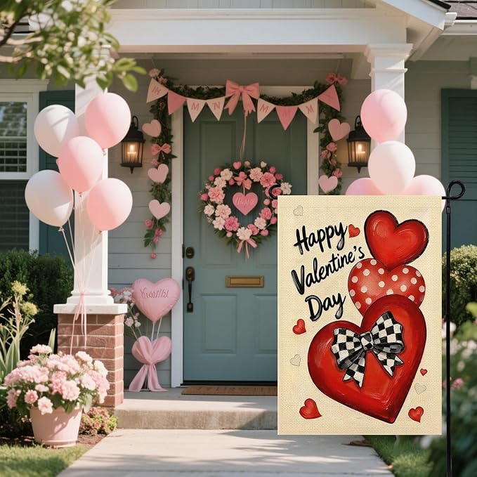 Valentines Day Garden Flag 12x18 Inch Love Heart Double Sided Flag for Anniversary Wedding Yard Outdoor Decoration