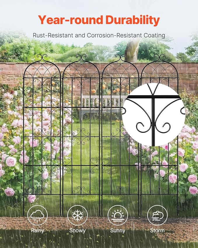 VEVOR Garden Trellis for Climbing Plants, 87 x 20 in, 4 Packs Rustproof Metal Garden Flower Rose Trellis, Outdoor Climbing Clematis Trellis Cucumbers Support for Courtyards Lawns