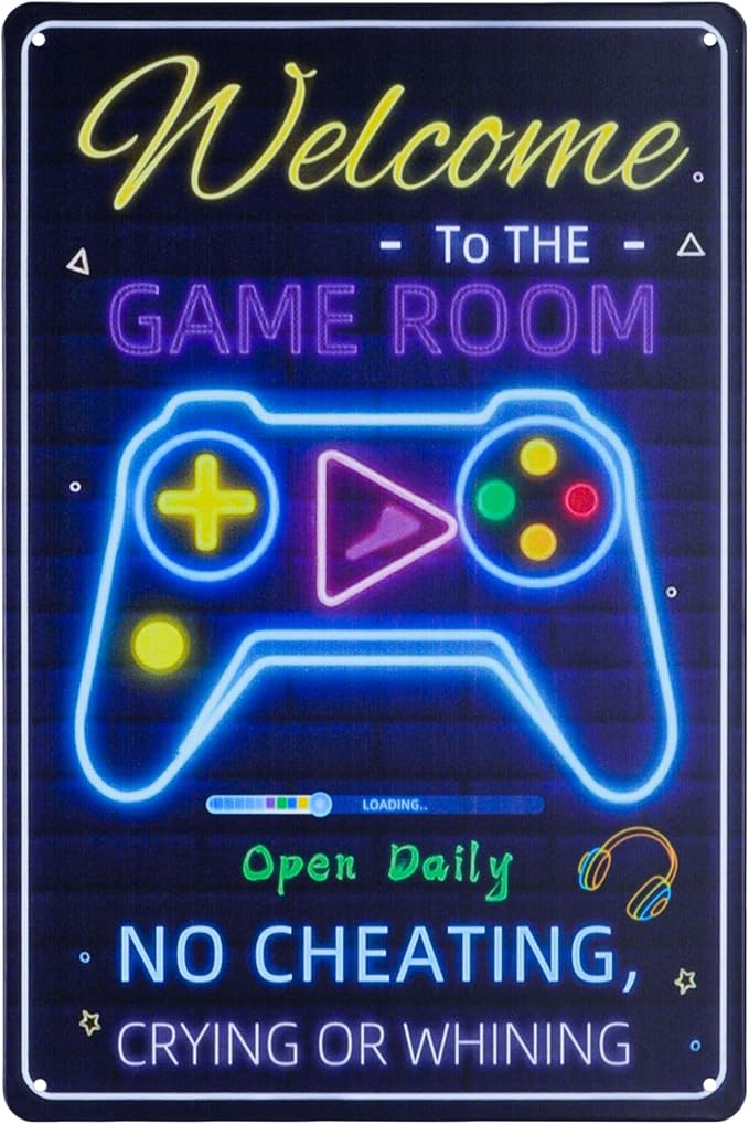 WELCOME TO THE GAME ROOM Sign Decorative Signs Chic Metal Signs for Indoor Game Hall Room Wall Gifts for Boys and Teens Cool Gaming Decor and Accessories (Color08)