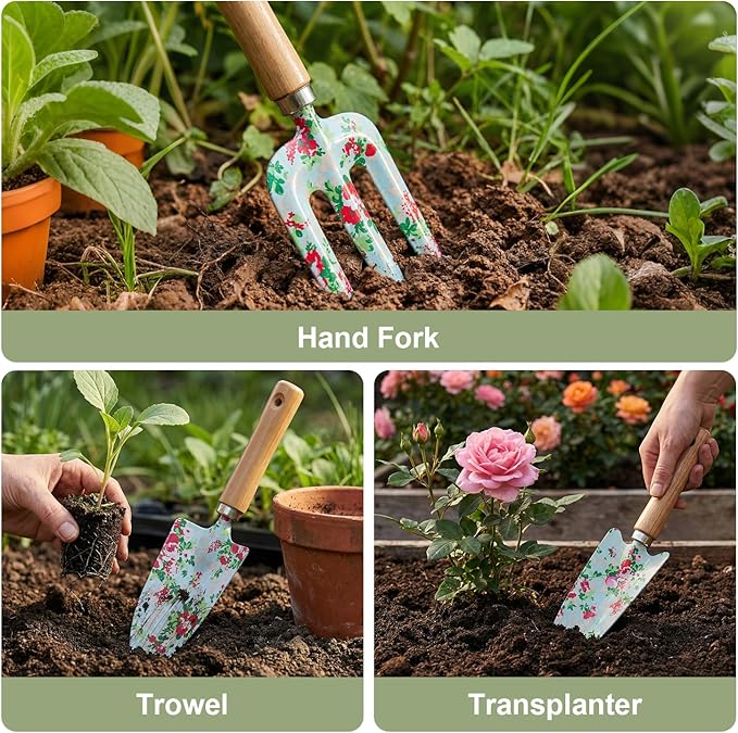 Heavy Duty Garden Hand Tools Set Gardening Hand Tools for Women Gardening Tool Set Gardening Gifts Gardening kit for Women (Light Green)