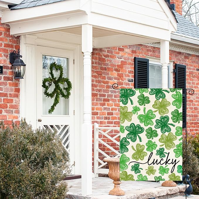 AVOIN colorlife St Patricks Day Garden Flag 12x18 Inch Double Sided Outside, Shamrock Lucky Clover Holiday Yard Outdoor Flag