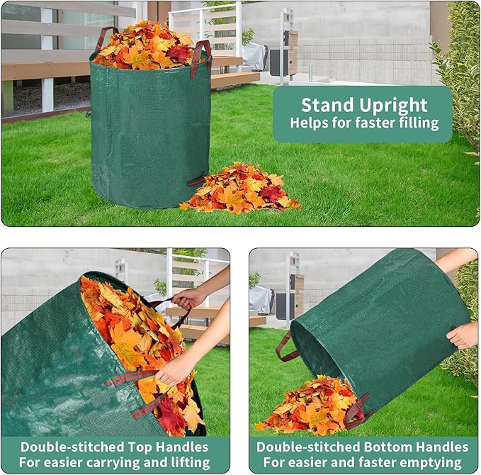 2 Pack Yard Waste Bags, 32 Gallon Lawn and Leaf Bags, Reusable Heavy Duty Garden Bags for Collecting Leaves, Waste Container for Clean Up Outdoor Debris Leaves Grass Clippings