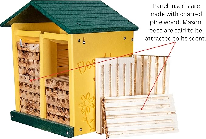 JCs Wildlife Double-Wide Large Poly Lumber and Pine Mason Bee House - Attracts Bee Pollinators in Your Garden - Handmade in The USA