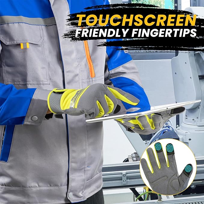 HANDLANDY Work Gloves for Men & Women, Utility Mechanic Working Gloves Touch Screen, Flexible Gardening Gloves for Yard