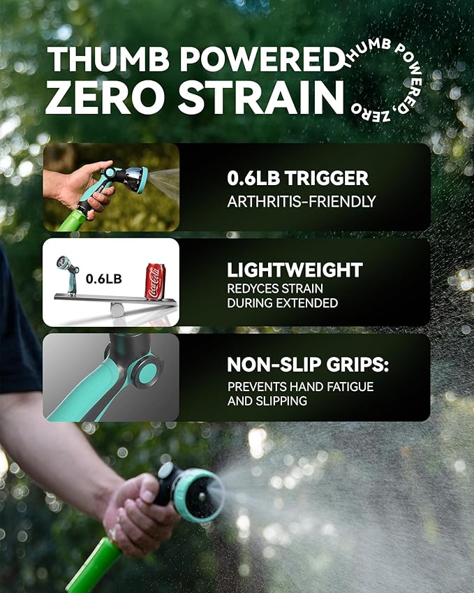 RAINPOINT Spray Nozzles for Garden Hose - 2 PACK 10 Spray Patterns Garden Hose Nozzle with Adjustable Flow Control for Watering Plants, Washing Cars,Washing Pets, Thumb Control (2 Packs, Celeste)