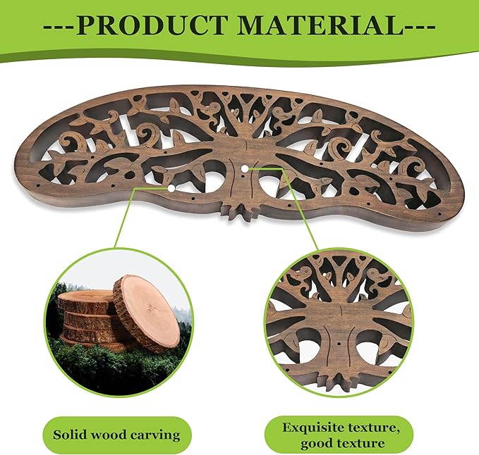 Rustic Herb Drying Rack Hanging,Wooden Tree of Life Dried Herb Flowers Rack Wall Art,Home Kitchen Witch Decor Wall Flowers Grass Gift,with 11 Hooks and 25 Gift Cards & 40 Inch Twine