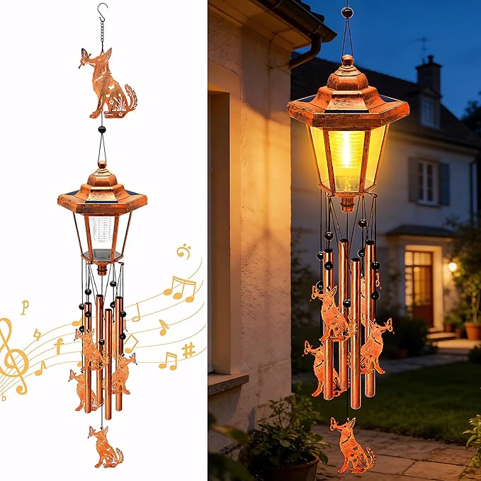 Large Solar Dog Wind Chimes with Wind Catcher/Solar Decor Light to Create a Zen Atmosphere Suitable for Outdoor, Garden, Patio Decor Classic Bronze Wind Chimes as A Sympathy/Memorial Gift for Unisex