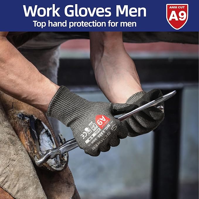 Schwer ProGuard High Level Cut Resistant Work Gloves PR3326 for Extreme Protection，ANSI A9 Cut Gloves with Reinforced Thumb, Non Slip, Breathable, Durable, Touch-screen, Black 1 Pair（L）