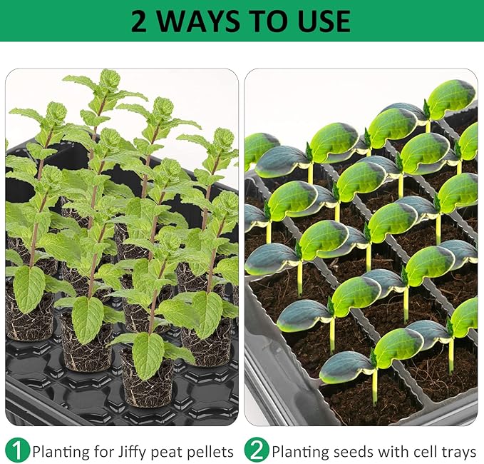 YAUNGEL Seed Starting Trays, XL Thicken Seed Starter Tray Kit with Humidity Dome Durable Growing Trays for Greenhouse & Gardens, 4 Pack 160 Cells, Black