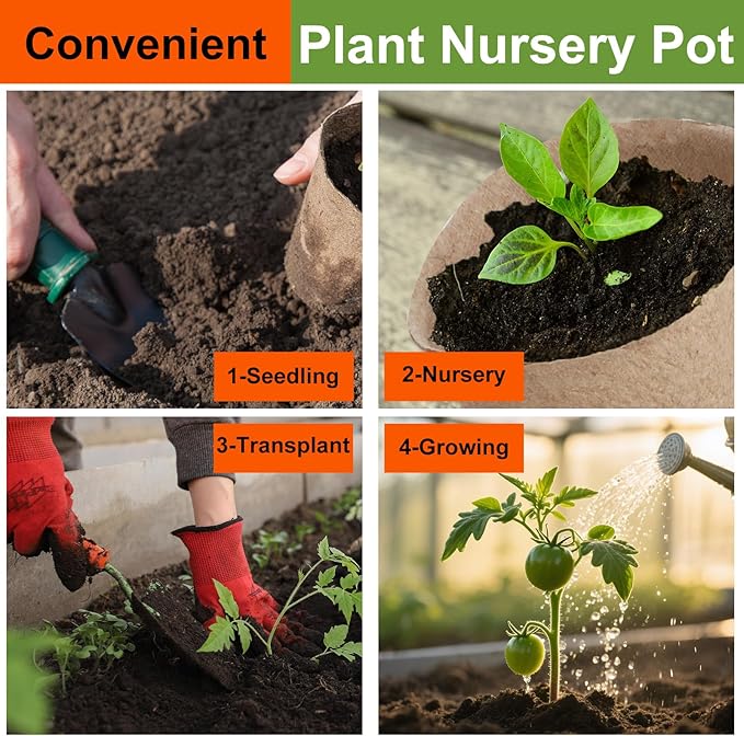 130 Pack Organic Peat Pots, 3.15 Inch Plant Starter Round Nursery Pot with Drainage Holes, Seedling Nursery Box, Seed Starting Tray, Bulk Garden Germination Paper Pulp Container with 130 Plant Labels