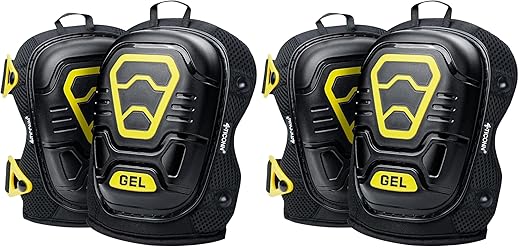 TICONN Gel Knee Pads for Work, Professional Heavy Duty Work Knee Pads for Men with Soft Foam and Gel Cushion for Men Construction, Garden, Flooring (Black/Yellow) (Pack of 2)