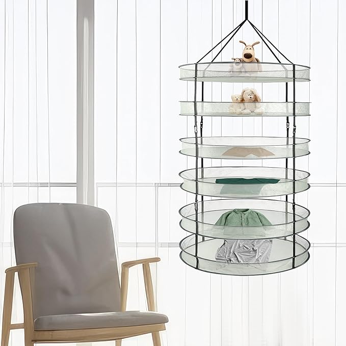Simple Deluxe 36" 6-Tier Hanging Drying Rack, Foldable Mesh Basket with Hook – Detachable Herb & Fruit Dryer, Space-Saving for Kitchen, Garden, 2 Pack