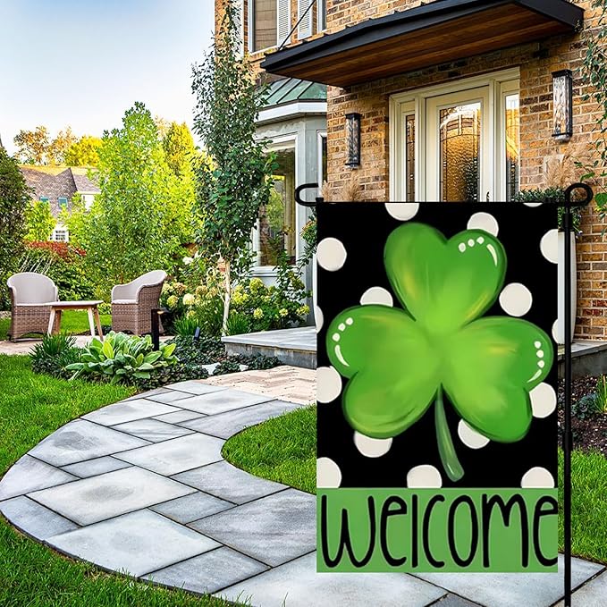 St Patricks Day Shamrock Garden Flags 12x18 Inch -Double Sided Heavy Duty Small Shamrock Yard Flags UV protection Fade Resistant for Holiday Decoration Outdoor