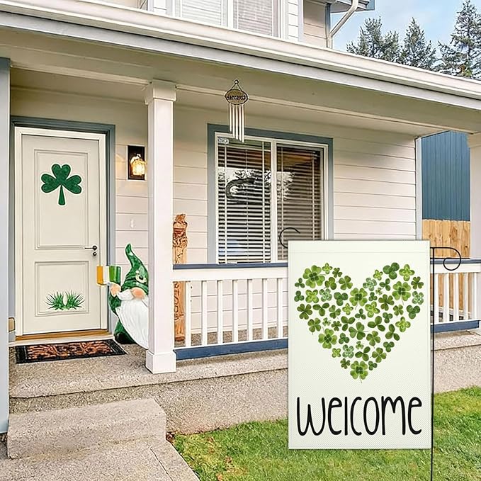 Happy St Patricks Day Garden Flag St Patrick's Day Yard Sign Garden Flags for Outside 12x18 Double Sided Shamrock Lucky Irish Blessing Signs Outdoor Decorations