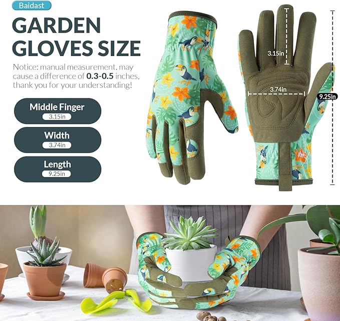 Baidast Gardening Gloves for Women, Breathable Leather Garden Gloves with Grip, Thorn Proof Work Gloves
