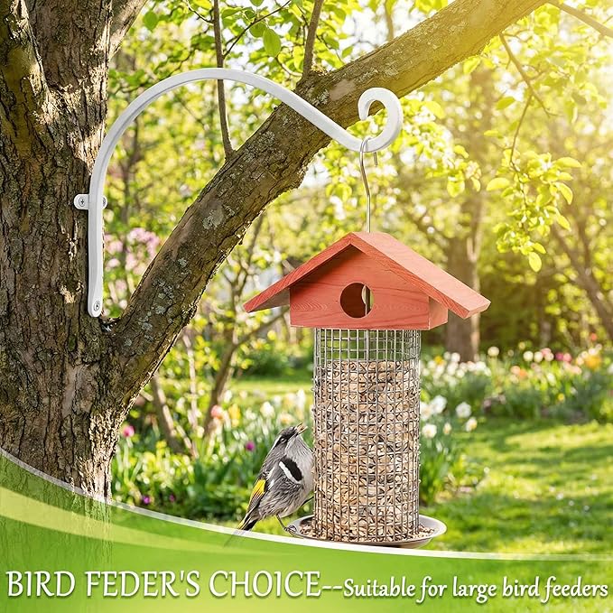 Hanging Plant Brackets Outdoor: 50lbs Weight Capacity - Hanging Plant Hangers Wall Hooks 2 Packs, 12-Inch Wall Mount Brackets for Bird Feeder, Flower Baskets, White