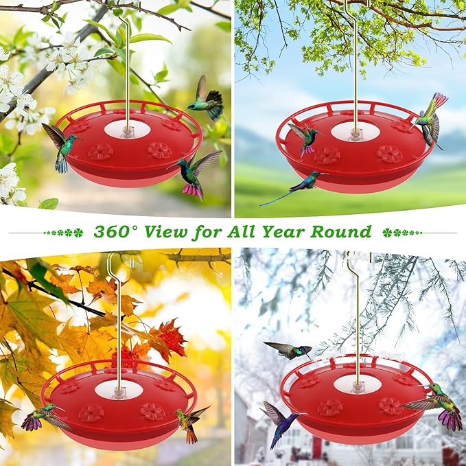 FEED GARDEN 16 oz Plastic Disc Hummingbird Feeders for Outdoors Hanging, Leak-Resistant Nectar Feeder with 5 Ports, Wide Mouth Easy Clean & Refill, Built-in Ant Moat for Garden Backyard