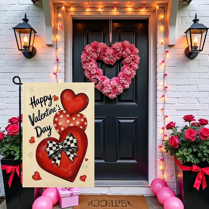 Valentines Day Garden Flag 12x18 Inch Love Heart Double Sided Flag for Anniversary Wedding Yard Outdoor Decoration