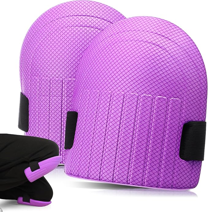 Gardening Knee Pads for Women and Men Lightweight Waterproof Foam Knee Pads for Gardening and Housework with Adjustable Hook'n'Loop Straps(Purple)