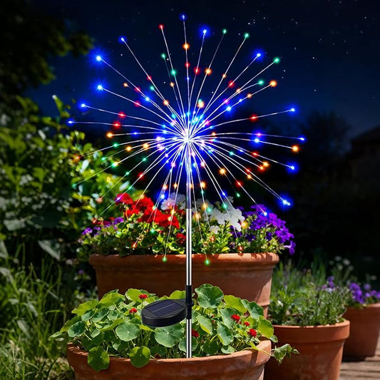 btfarm 1 Pack Solar Garden Lights Outdoor, 8 Modes Firework Lights Solar Powered, Waterproof Twinkle Fairy Light Outside for Yard Patio Pathway Pool Christmas Party Decorative, Multicolor