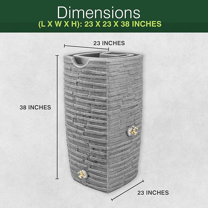 Good Ideas Impressions Riverwalk 50 Gallon Faux Slate Surface Dual Spigot Rain Barrel with 2 Brass Spigots and Screen, Dark Granite (2 Pack)