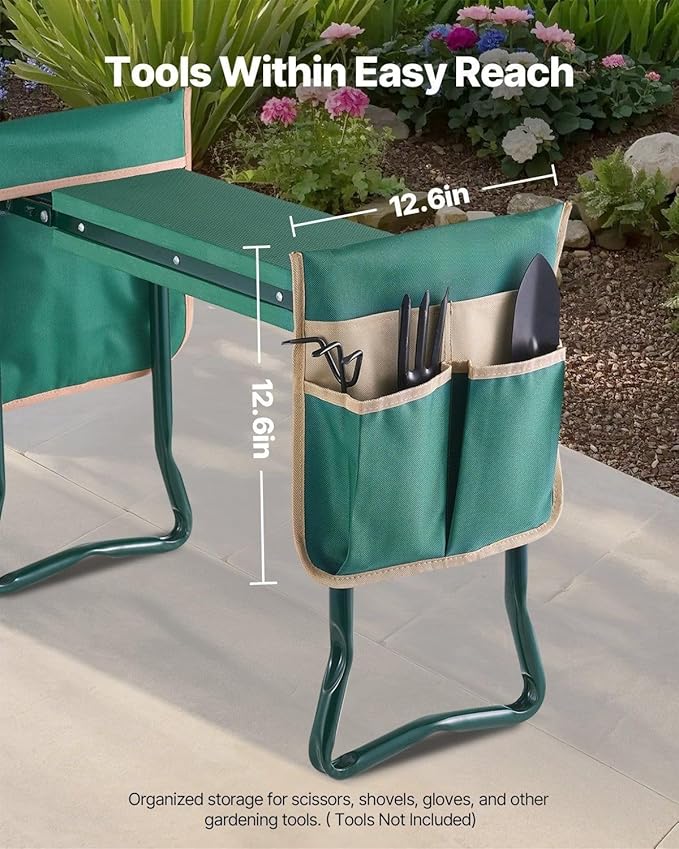 Garden Kneeler and Seat with 6" Thick EVA Pad,Folding Stool Bench,330 lbs Capacity,Dual Tool Bags,Ergonomic Handles for Seniors,Lightweight & Portable for Gardening,Weeding,Planting