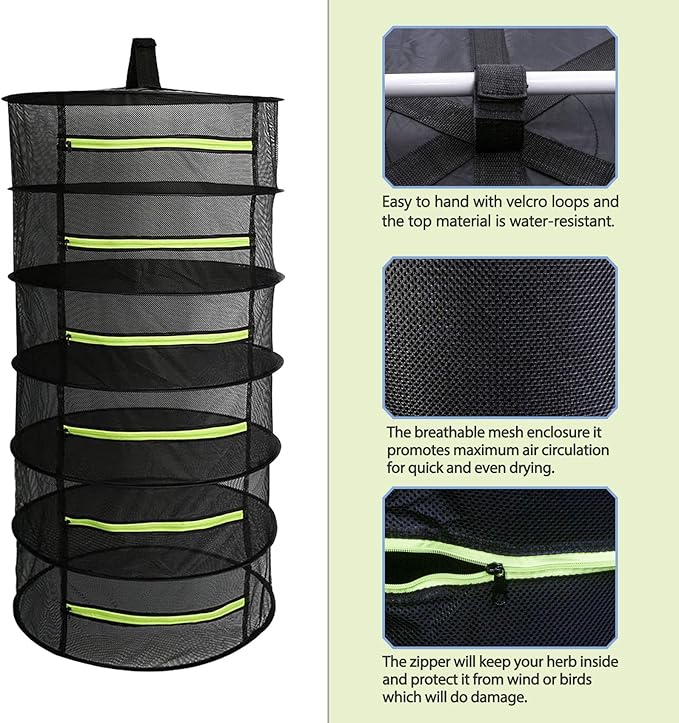 2 PCS Herb Drying Rack 6 Layers Mesh Hanging with Zipper Opening, Herb Dry Net for Drying Herb Plant Bud Flower Food Meat Fruits & Tea with Hooks and Garden Scissor