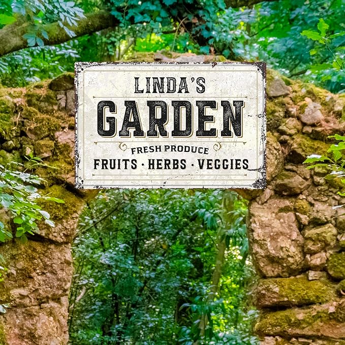 Custom Garden Fresh Produce Sign, Personalized Rustic Name for Backyard, Farm and Décor Sign, 12x18 Inches, Rust Free .063 Aluminum, Fade Resistant, Made in USA by Sigo Signs
