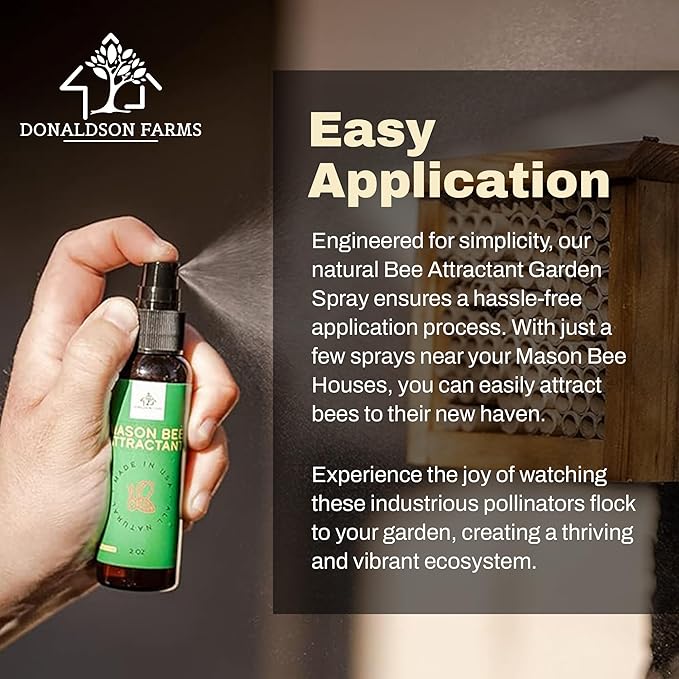 Mason Bee Attractant Spray – Made with Natural Lemongrass Oil to Lure Pollinating Bees, Easy to Use Garden Spray for Bee Houses, Nests, Flowering Plants & Fruit Trees – 2 oz