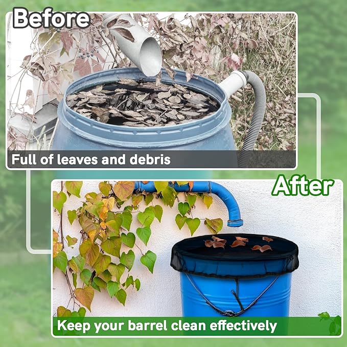 Mesh Cover for Rain Barrel - 37.4 Inch Fine Mesh Water Barrel Screen with Drawstring, Reusable Water Collection Buckets Net for Preventing Fallen Leaves Debris Small Objects in Outdoor Garden
