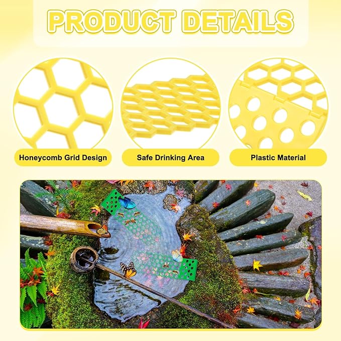 2-Pack Floating Bee Island, 18x6cm/7.09x2.36 Inch Plastic Floating Bee Watering Station for Feeding/Butterfly Bath/Outdoor Garden Decor [Green, Yellow]