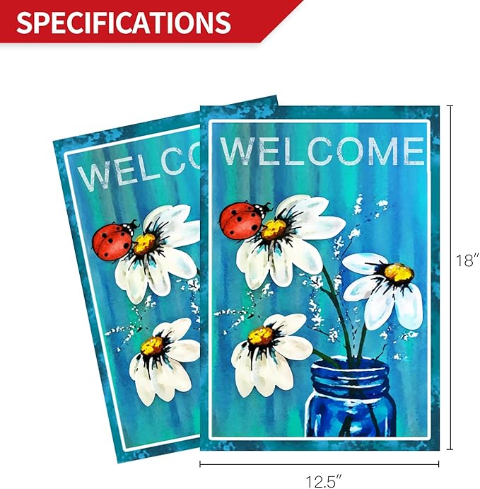 Anley Double Sided Premium Garden Flag, Spring Summer Daisy Jar and Ladybug Welcome Decorative Garden Flags for Home Decor - Weather Resistant & Double Stitched Yard Flags - 18 x 12.5 Inch