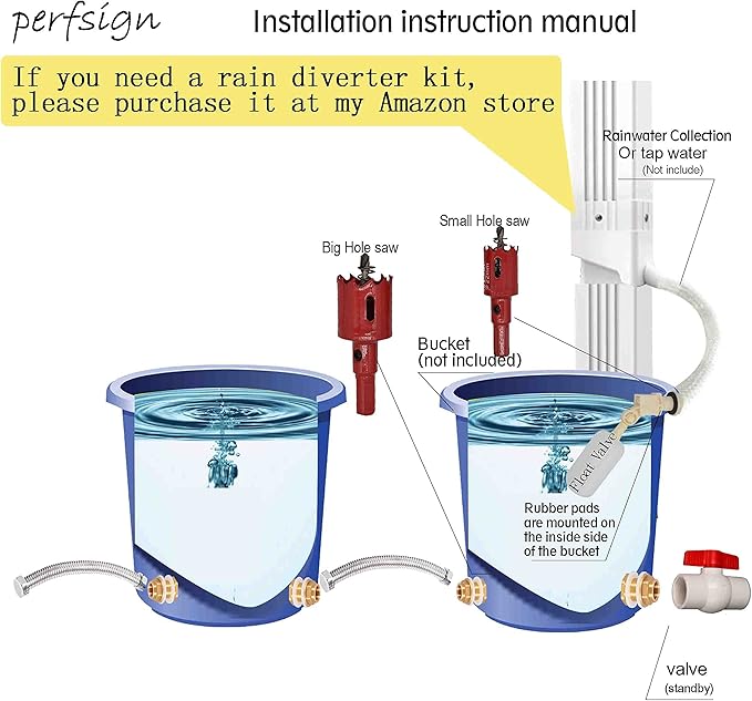 Rain Barrel Collection Kit - Prevent Overflow, 3/4" Bulkhead Fitting, Garden Hose Adapter, Float Valve, Spigot