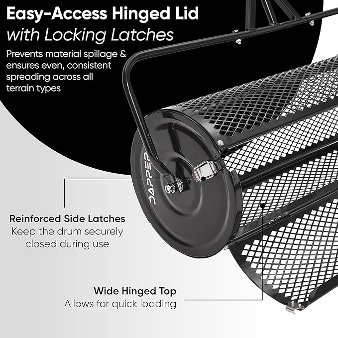 Compost Spreader 44 Inch Towable Peat Moss Spreader, Heavy Duty Rust-Resistant Steel Frame Roller Lawn Spreader for Top Soil, Manure, Mulch, Top Dressing - Garden Spreaders for Lawns
