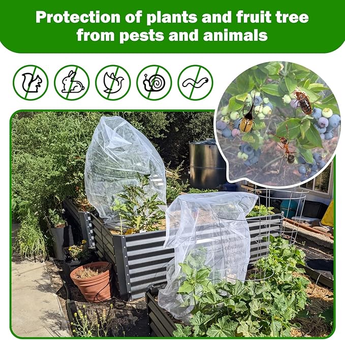 2 PCS Large Fruits Tree Netting Cover for Garden, 6.6 x 8.2 ft Insect Bird Barrier Deer Netting Cover Bag with Drawstring Garden Plant Netting for Tomato Blueberry Bush Netting Covers