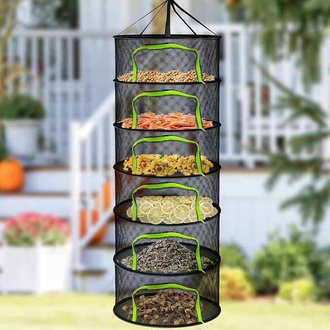 6 Layer Drying Rack Hanging Mesh, Zippered Herb Drying Rack, with Gloves, Garden Pruning Shear, Hook & Carabiner Clip for Drying Herbs, Plants, Seeds, Buds