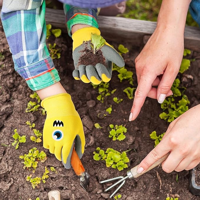 3 Pairs Kids Gardening Gloves Children Yard Work Gloves Soft Rubber Coated Garden Gloves for Toddlers Girls Boys