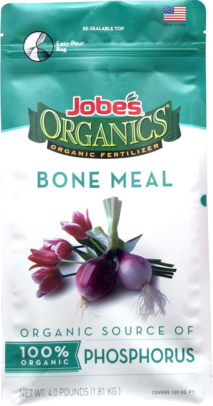 Jobe's Organics Granular Bone Meal Fertilizer, Strong Root Development for Bulbs, Tomatoes, Roses, and Other Flowering Plants, 4 lbs Bag (Pack of 6)
