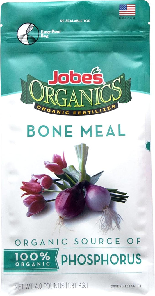 Jobe's Organics Granular Bone Meal Fertilizer, Strong Root Development for Bulbs, Tomatoes, Roses, and Other Flowering Plants, 4 lbs Bag (Pack of 6)