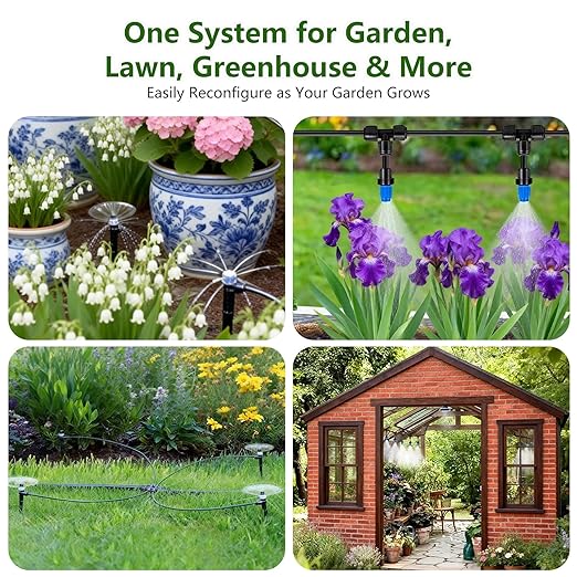 Drip Irrigation System Kit 36FT, Garden Watering System Drip Irrigation Kit with Quick-Connect 1/2'' & 1/4'' Tubing, Adjustable Drippers & Sprayers, Irrigation System for Garden, Lawn, Greenhouse