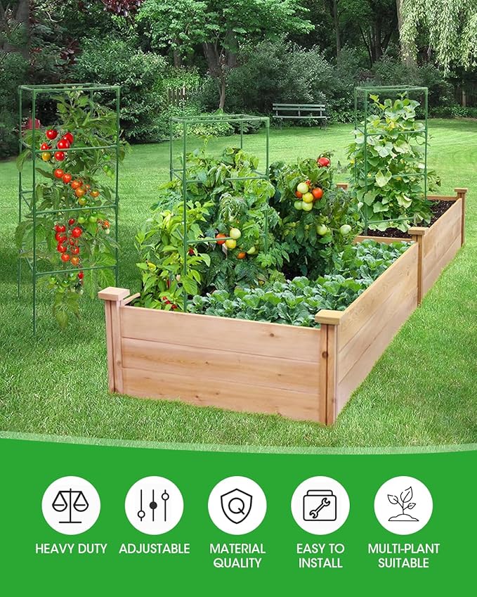6 Pack Tomato Cage, Square Tomato Cages for Garden, Plant Trellis for Pots, Raised Garden Bed, Plant Support Stakes- 20 Clips Included