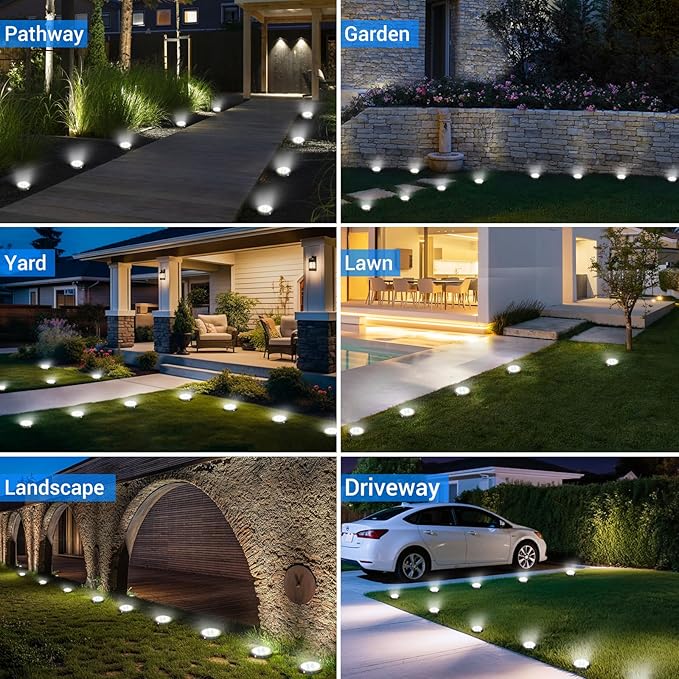 Peasur Solar Ground Lights Outdoor, 2 Pack Flat Solar Powered Disc Lights, IP68 Waterproof, Anti-Rust, Landscape Lighting for Pathway Garden Yard Lawn Walkway Landscape Driveway, Mini, Cool White
