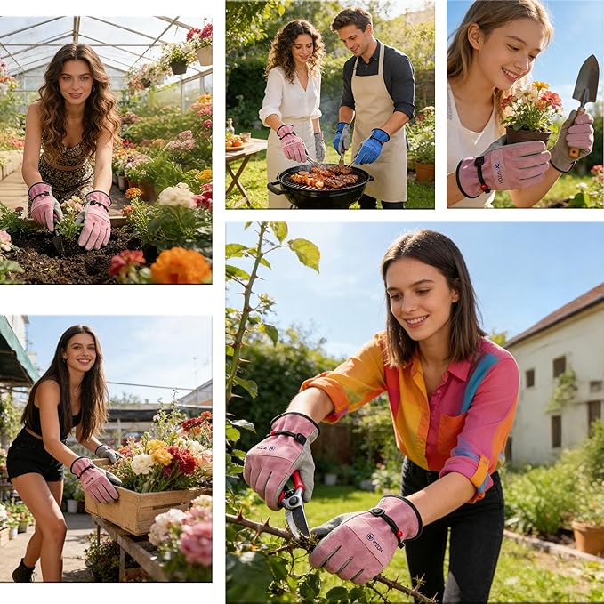 Leather Work Gloves for Men or Women. X-Large Glove for Gardening, Tig/Mig Welding, Construction, Chainsaw, Farm, Ranch, etc. Cowhide, Cotton Lined, Utility, Firm Grip, Durable. Pink-Grey XL