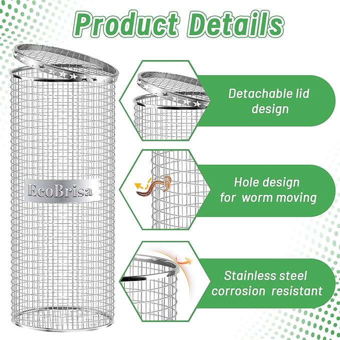 2pack Underground Worm Composting Bin, Metal Compost Bin for Recycling Kitchen Food Waste, Outdoor Worm Compost Bin with Holes and Lid Use in Outdoor Garden Vegetable Patch Backyard