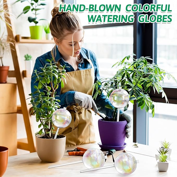 17 oz Up 2 Weeks Large Plant Watering Globes, Self Watering Planter Insert Iridescent Rainbow Self Watering Globes, Vacation Plant Watering Devices-Watering Bulbs for Indoor Outdoor (Large 2-Pack)