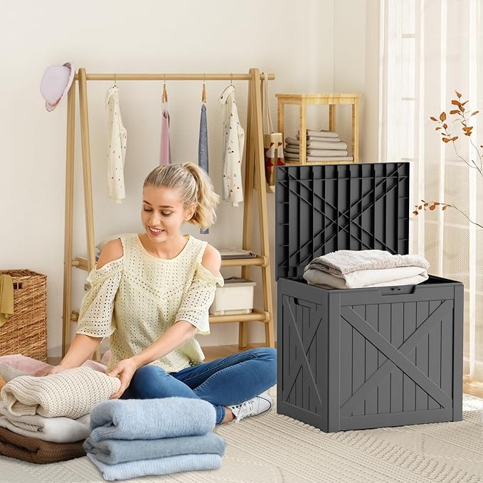 DRATO 32 Gallon Deck Box X pattern, Outdoor Storage Box for Patio Cushion, Garden Tools,Waterproof Patio Storage box, Lockable（Black，32 Gallon）