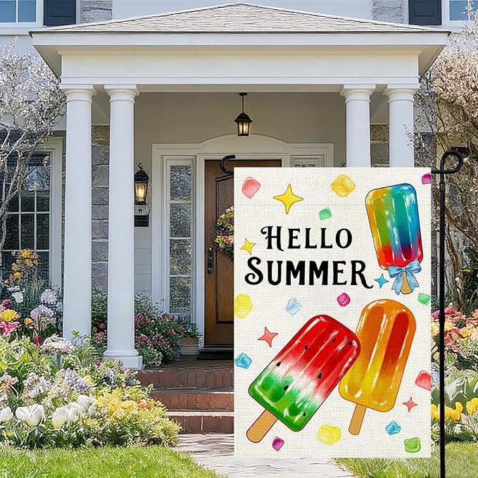 Summer Garden Flag 12x18 Inch, Popsicles Double Sided Small Burlap Flag for Yard Outdoor Decoration