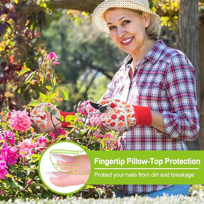 Ainiv Floral Gardening Gloves for Women/Ladies, Non-Slip Garden Work Gloves,Breathable Yard Work Glove Light Working Gloves