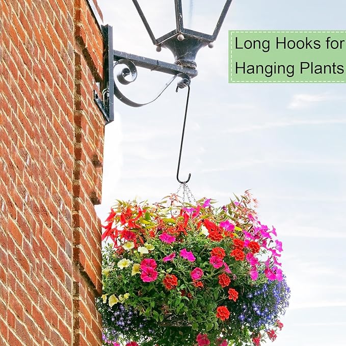 10 Pack Extra Large S Hooks, 16 Inch Heavy Duty Long for Hanging Plants Baskets Bird Feeder on Tree Branch, Utility for Garden Pergola Pots Plants Closet Patio, Indoor Outdoor
